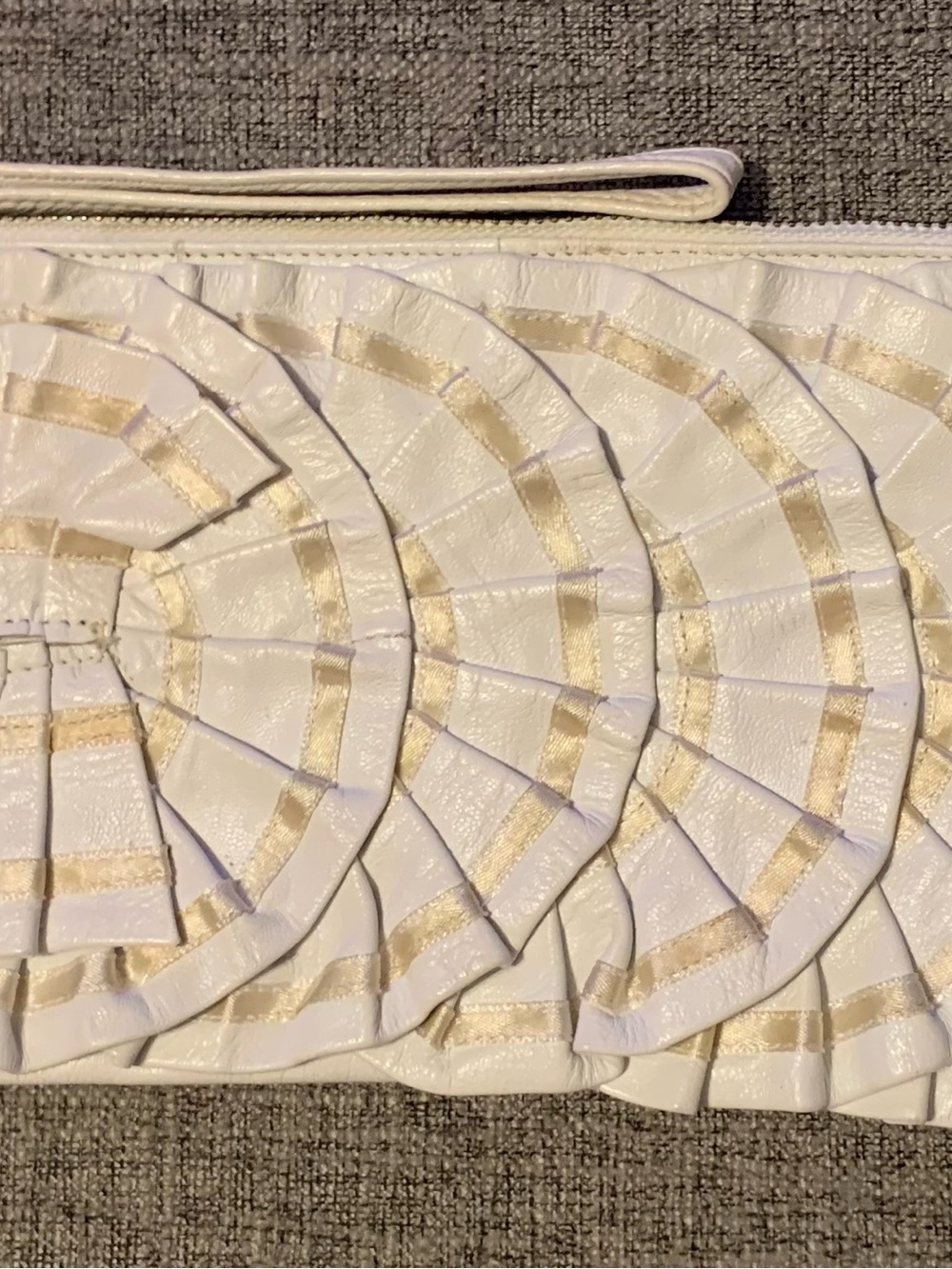 Aldo White and Gold Ruffle Wristlet Clutch